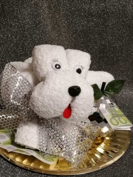 Preview: Handtuchfigur groß als Hund Geldgeschenk